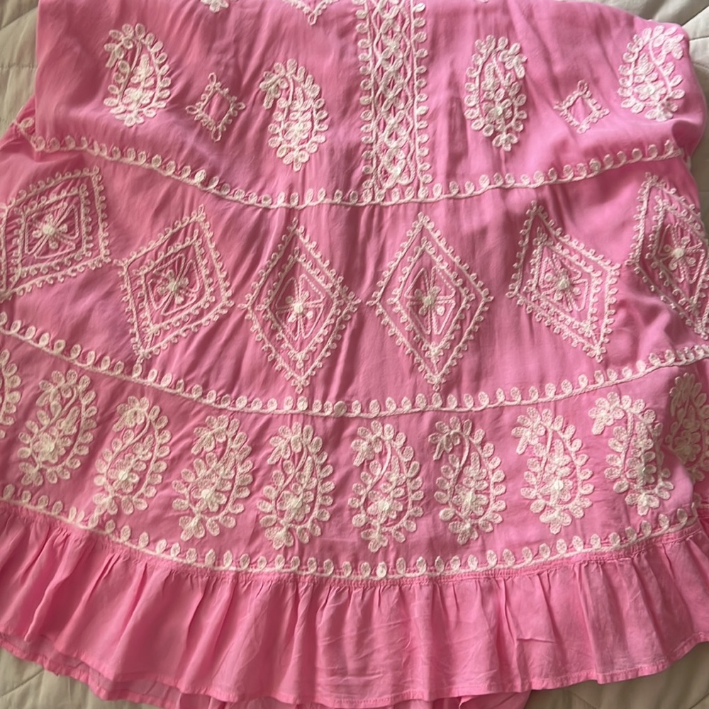 Pranella Dress Embroidered Pink Cover Up Greek Tasseled Size 2 / medium - Picture 4 of 17